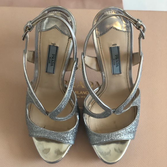 PRADA Glitter Strappy Platform Sandals - Picture 4 of 8